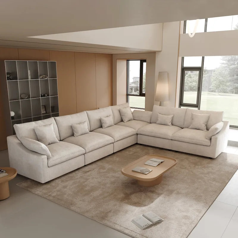 Canapé d'angle en lin de grande taille pour salon