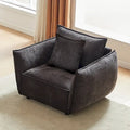 Fauteuil d'appoint surdimensionné noir en chenille, larges accoudoirs incurvés, coussin profond, 2 coussins décoratifs inclus