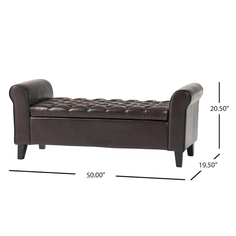Banc de rangement en velours ivoire capitonné avec accoudoirs volutes, plateau relevable à fermeture amortie et pieds fuselés en bois