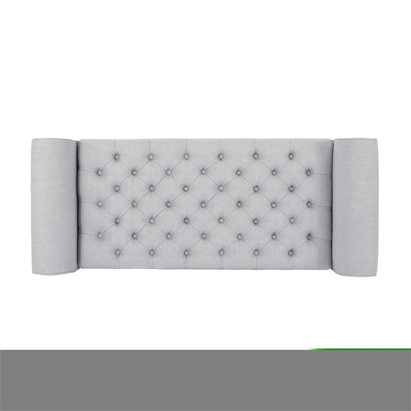 Banc de rangement en velours ivoire capitonné avec accoudoirs volutes, plateau relevable à fermeture amortie et pieds fuselés en bois
