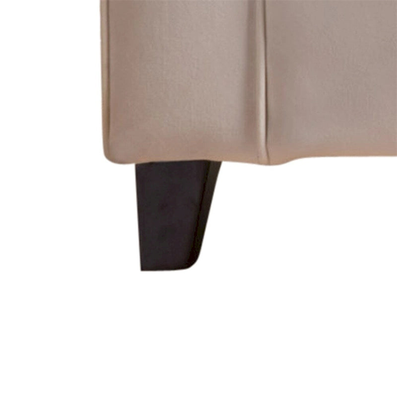 Banc de rangement en velours ivoire capitonné avec accoudoirs volutes, plateau relevable à fermeture amortie et pieds fuselés en bois