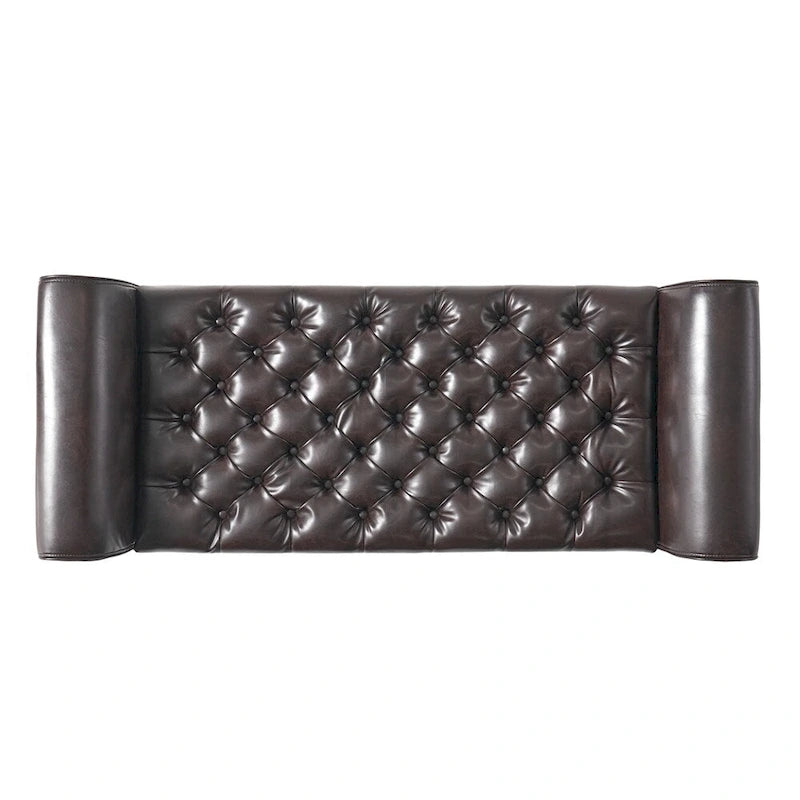 Banc de rangement en velours ivoire capitonné avec accoudoirs volutes, plateau relevable à fermeture amortie et pieds fuselés en bois