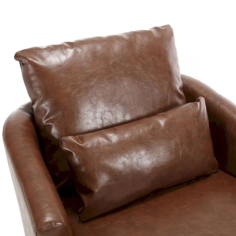 Fauteuil pivotant cylindrique en similicuir PU marron, mousse haute densité, rotation 360 degrés, avec coussin lombaire