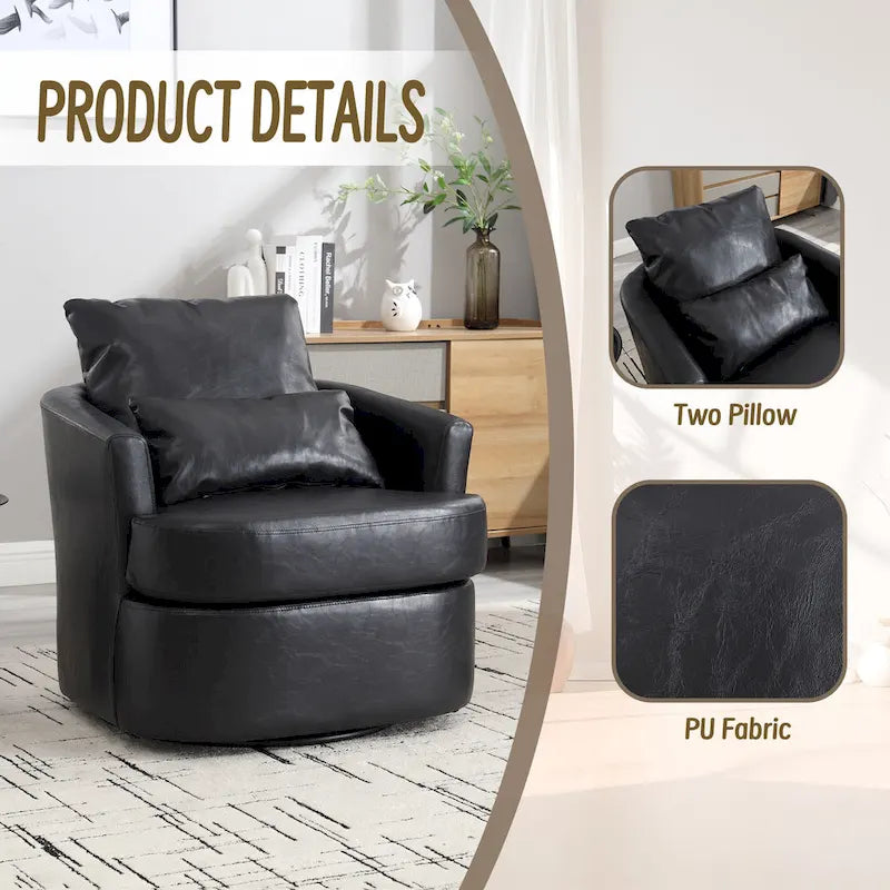 Fauteuil pivotant cylindrique en similicuir PU marron, mousse haute densité, rotation 360 degrés, avec coussin lombaire