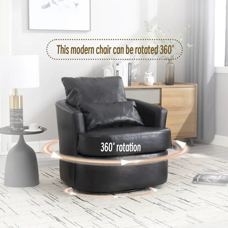Fauteuil pivotant cylindrique en similicuir PU marron, mousse haute densité, rotation 360 degrés, avec coussin lombaire