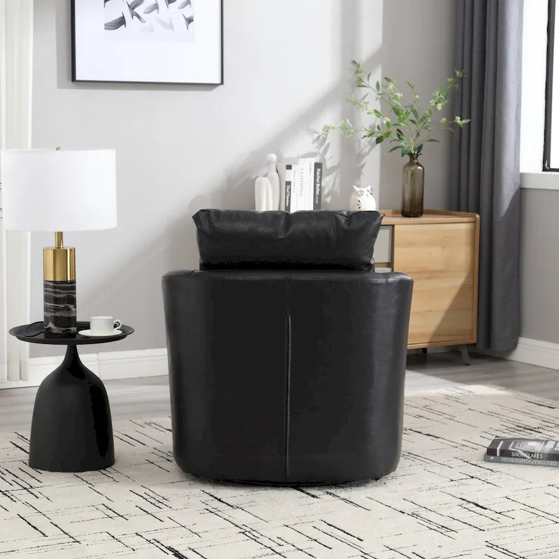 Fauteuil pivotant cylindrique en similicuir PU marron, mousse haute densité, rotation 360 degrés, avec coussin lombaire