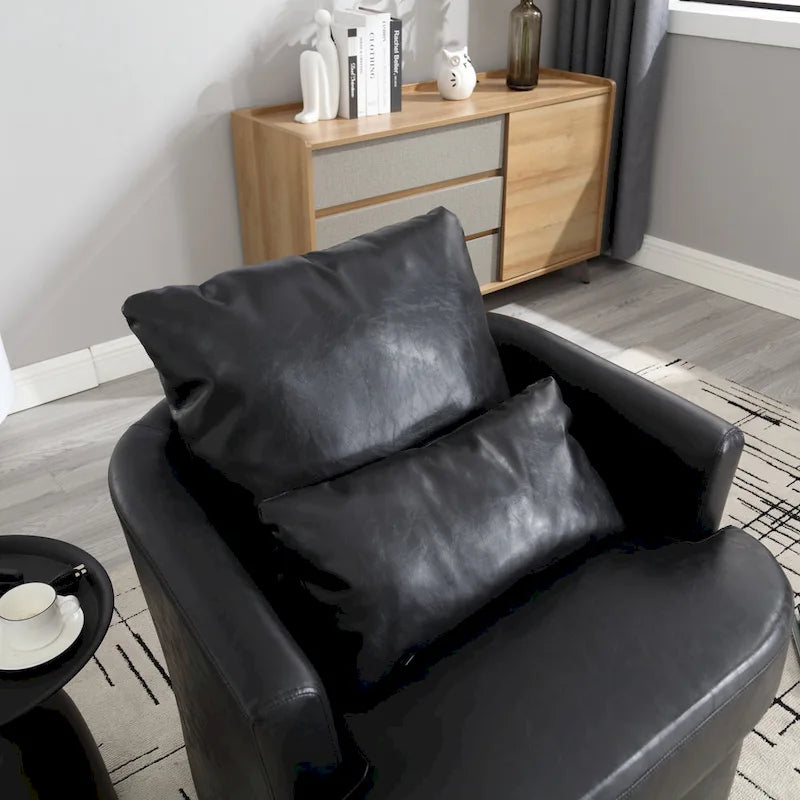 Fauteuil pivotant cylindrique en similicuir PU marron, mousse haute densité, rotation 360 degrés, avec coussin lombaire