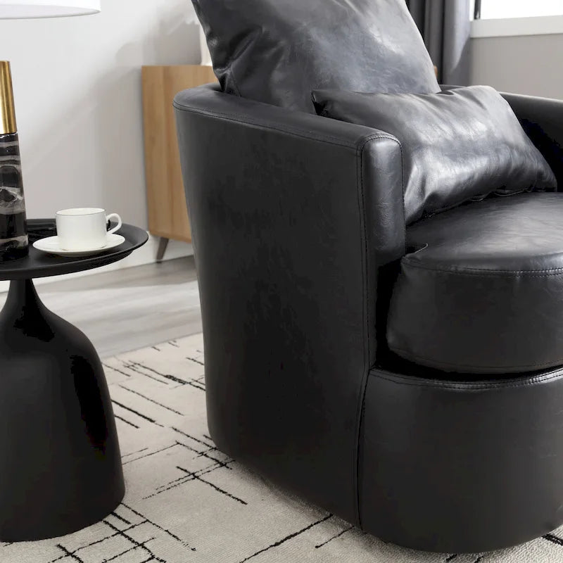 Fauteuil pivotant cylindrique en similicuir PU marron, mousse haute densité, rotation 360 degrés, avec coussin lombaire