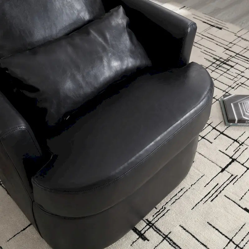 Fauteuil pivotant cylindrique en similicuir PU marron, mousse haute densité, rotation 360 degrés, avec coussin lombaire