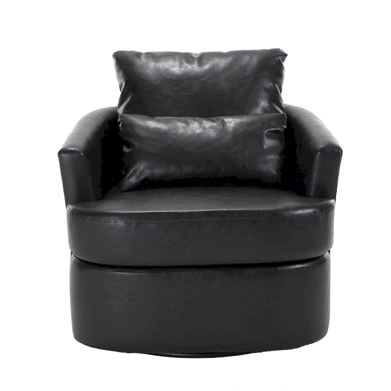 Fauteuil pivotant cylindrique en similicuir PU marron, mousse haute densité, rotation 360 degrés, avec coussin lombaire