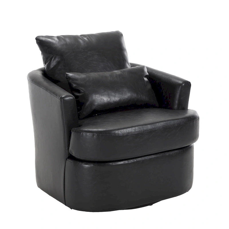 Fauteuil pivotant cylindrique en similicuir PU marron, mousse haute densité, rotation 360 degrés, avec coussin lombaire