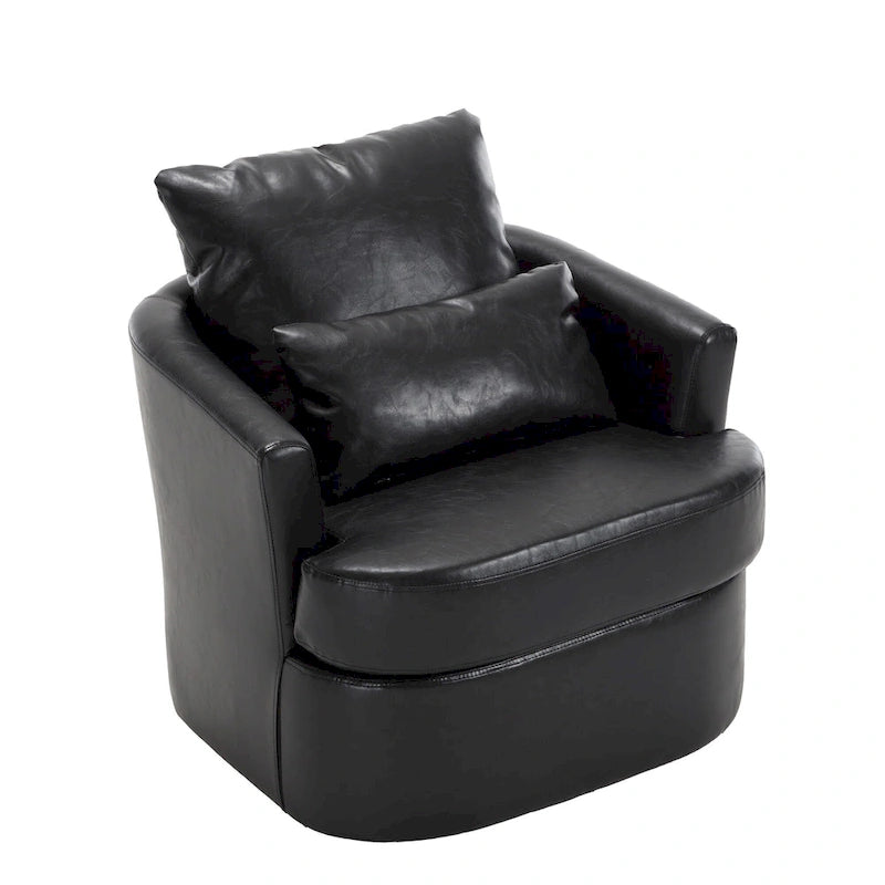 Fauteuil pivotant cylindrique en similicuir PU marron, mousse haute densité, rotation 360 degrés, avec coussin lombaire