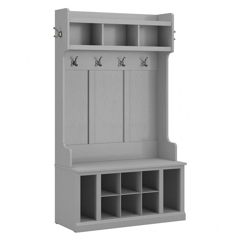 Meuble d'entrée et banc à chaussures Cape Cod gris, 2 pièces, 4 patères doubles, 6 casiers à chaussures, 3 compartiments ouverts