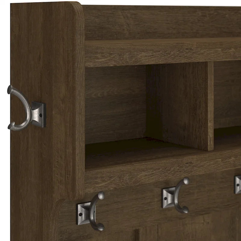 Meuble d'entrée et banc à chaussures Cape Cod gris, 2 pièces, 4 patères doubles, 6 casiers à chaussures, 3 compartiments ouverts