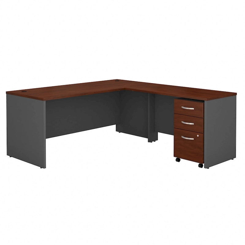 Bureau d'angle avec caisson à roulettes et gestion des câbles Cherry Gray
