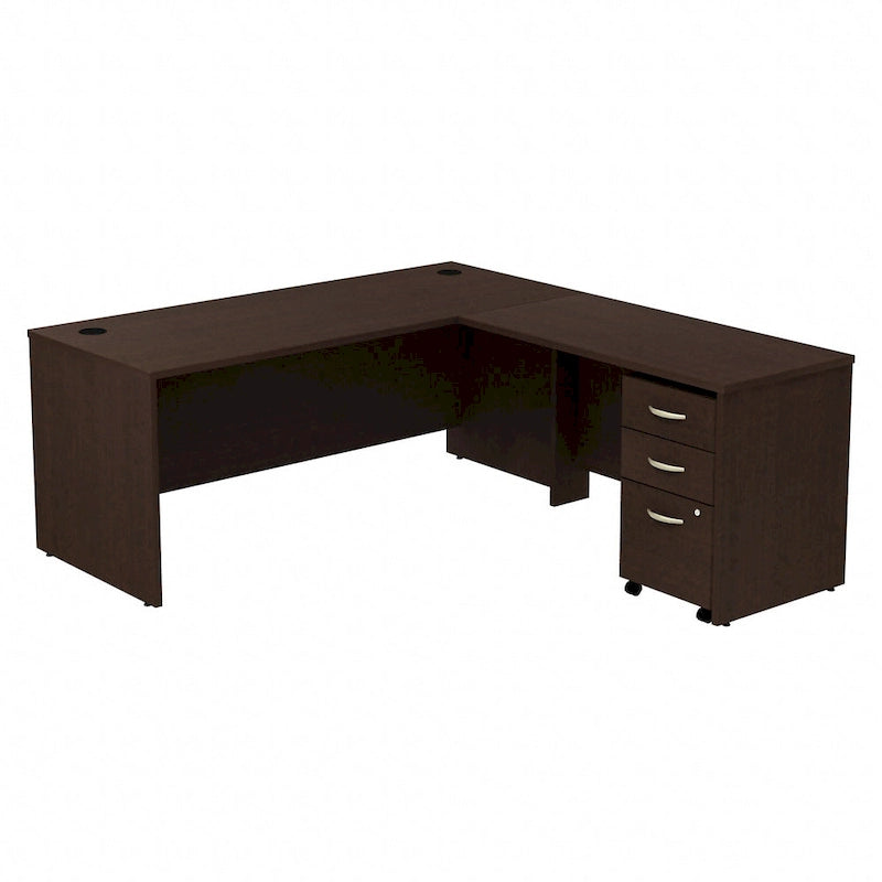 Bureau d'angle avec caisson à roulettes et gestion des câbles Cherry Gray