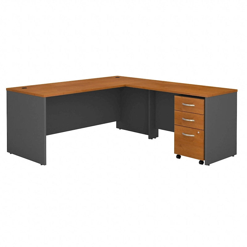 Bureau d'angle avec caisson à roulettes et gestion des câbles Cherry Gray