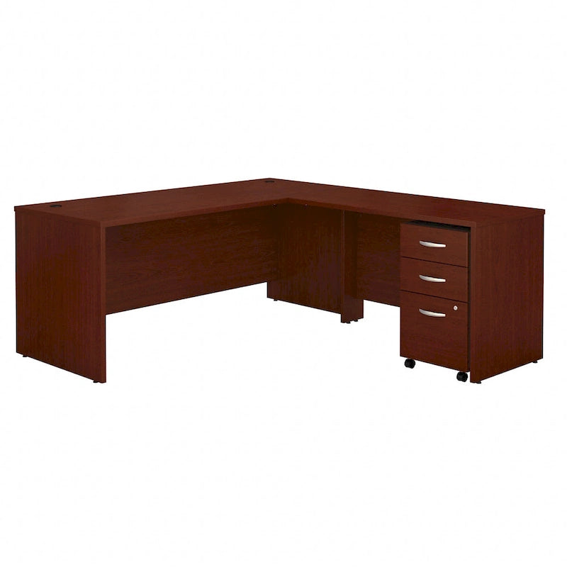Bureau d'angle avec caisson à roulettes et gestion des câbles Cherry Gray