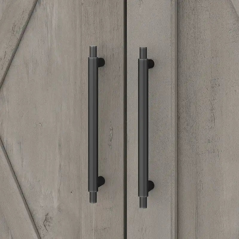 Meuble de rangement au-dessus des toilettes gris bois flotté, portes à motifs en X, étagères réglables, style ferme