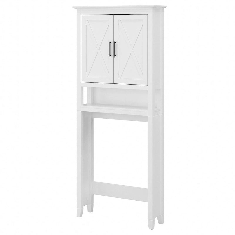 Meuble de rangement au-dessus des toilettes gris bois flotté, portes à motifs en X, étagères réglables, style ferme