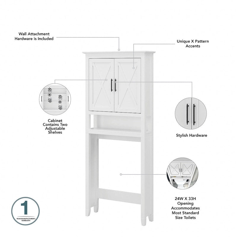 Meuble de rangement au-dessus des toilettes gris bois flotté, portes à motifs en X, étagères réglables, style ferme