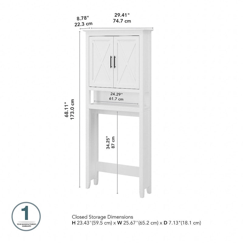 Meuble de rangement au-dessus des toilettes gris bois flotté, portes à motifs en X, étagères réglables, style ferme
