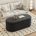 Banc coffre de rangement ovale noir en chenille avec charnière de sécurité à couvercle rabattable, capacité de 158 kg