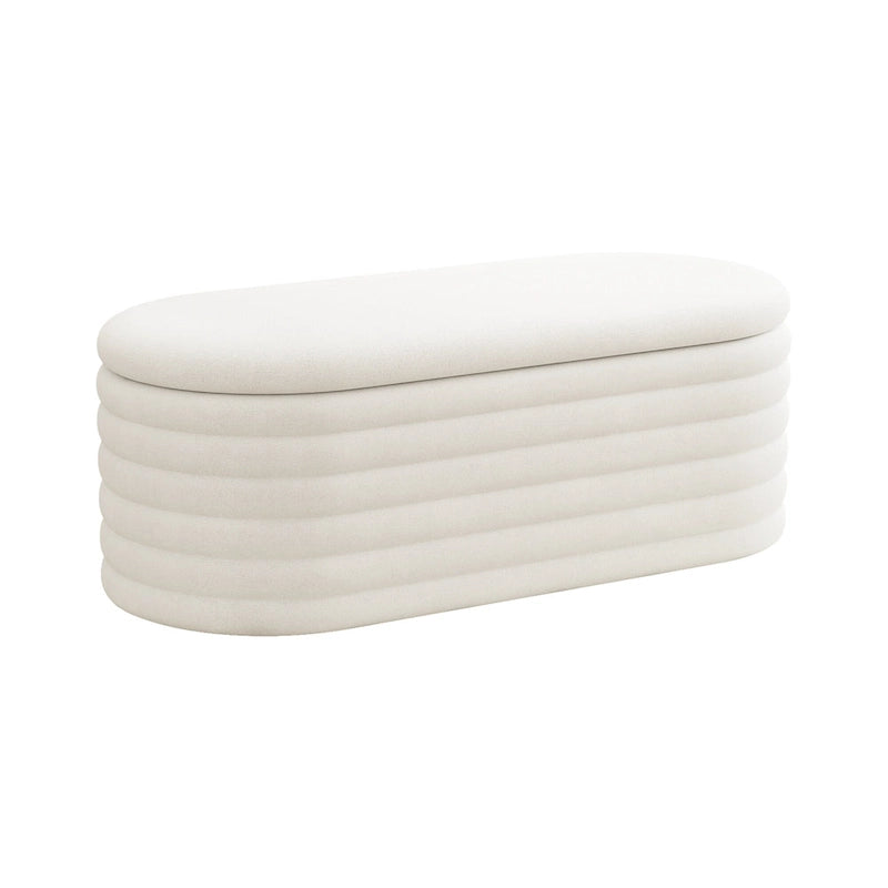 Banc coffre de rangement ovale noir en chenille avec charnière de sécurité à couvercle rabattable, capacité de 158 kg