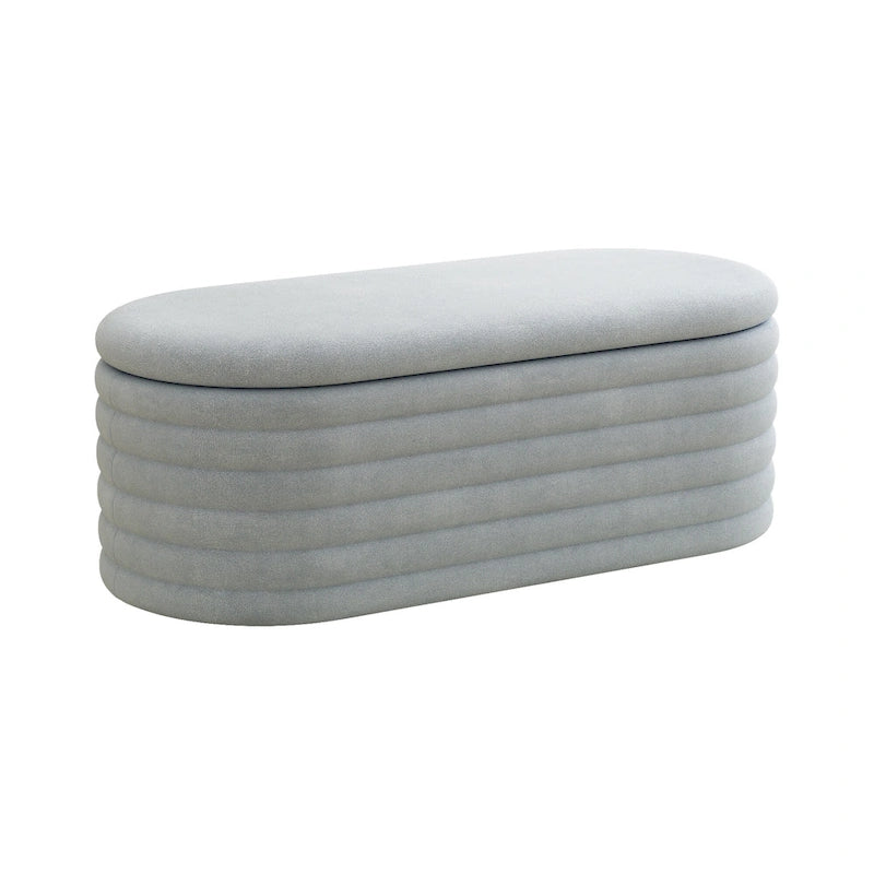 Banc coffre de rangement ovale noir en chenille avec charnière de sécurité à couvercle rabattable, capacité de 158 kg