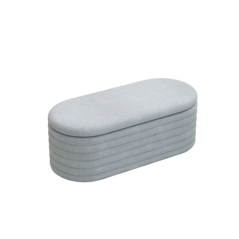 Banc coffre de rangement ovale noir en chenille avec charnière de sécurité à couvercle rabattable, capacité de 158 kg