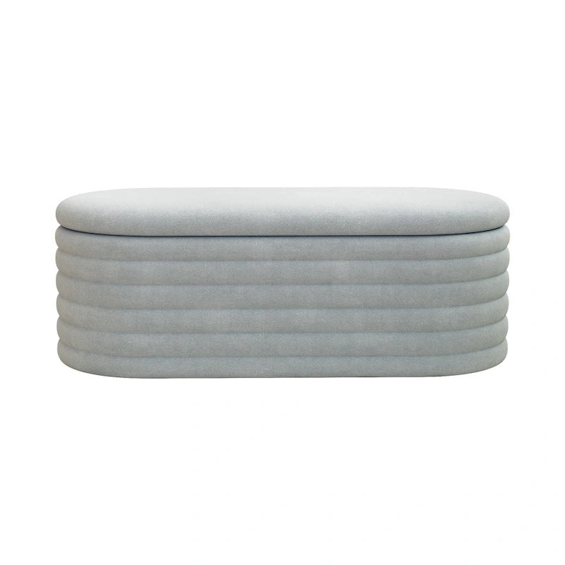 Banc coffre de rangement ovale noir en chenille avec charnière de sécurité à couvercle rabattable, capacité de 158 kg