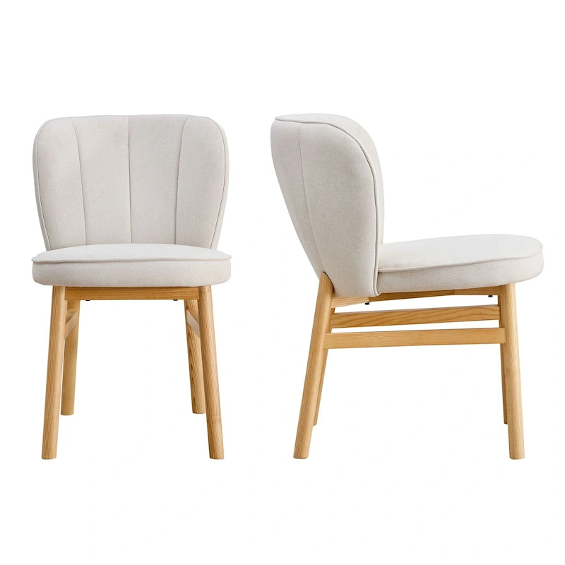 Lot de 2 chaises de salle à manger en frêne naturel avec dossier en forme de pétale, tapissées, pieds en bois massif