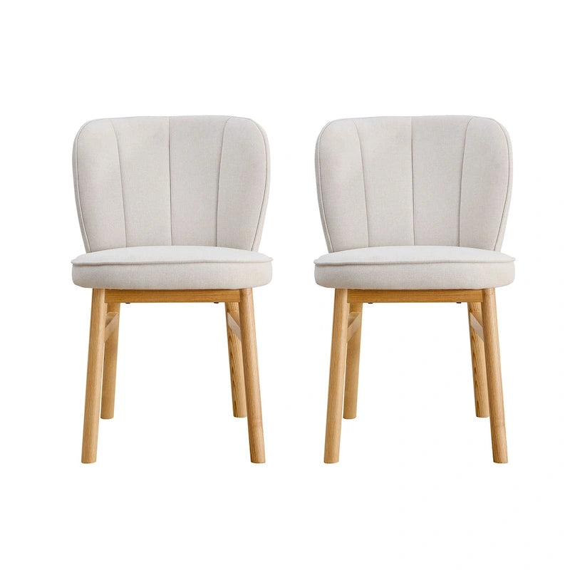 Lot de 2 chaises de salle à manger en frêne naturel avec dossier en forme de pétale, tapissées, pieds en bois massif
