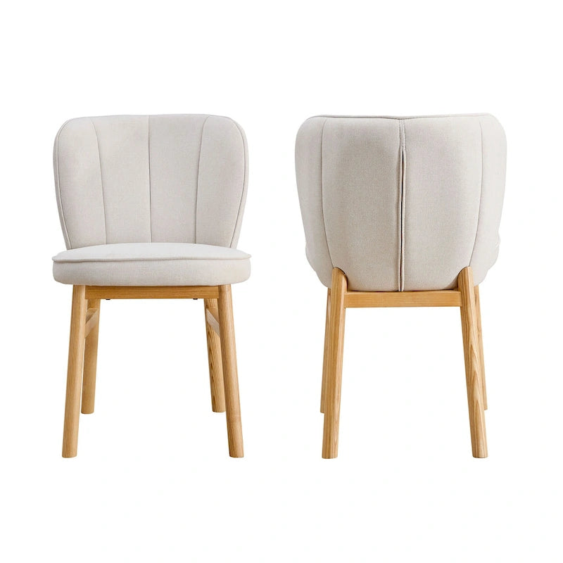 Lot de 2 chaises de salle à manger en frêne naturel avec dossier en forme de pétale, tapissées, pieds en bois massif