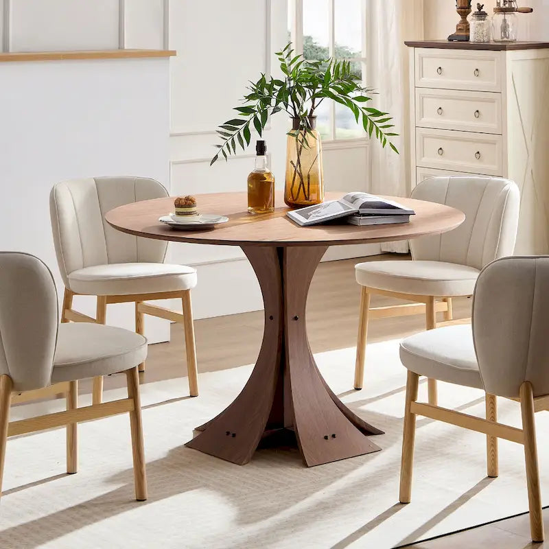 Lot de 2 chaises de salle à manger en frêne naturel avec dossier en forme de pétale, tapissées, pieds en bois massif