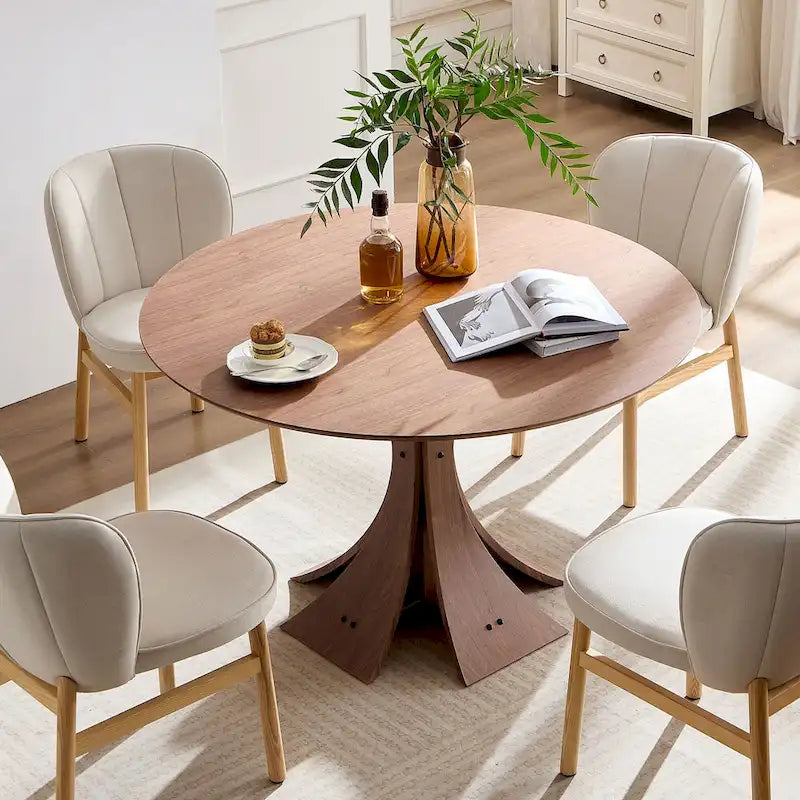Lot de 2 chaises de salle à manger en frêne naturel avec dossier en forme de pétale, tapissées, pieds en bois massif