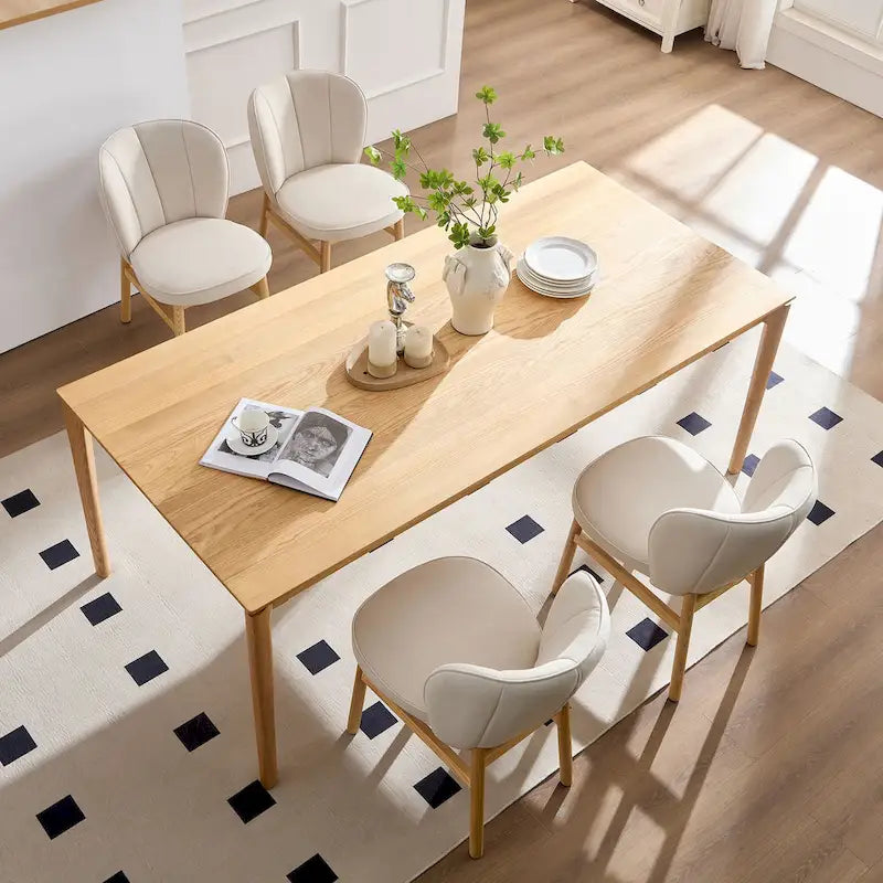 Lot de 2 chaises de salle à manger en frêne naturel avec dossier en forme de pétale, tapissées, pieds en bois massif
