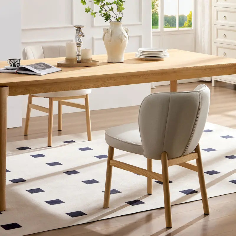 Lot de 2 chaises de salle à manger en frêne naturel avec dossier en forme de pétale, tapissées, pieds en bois massif
