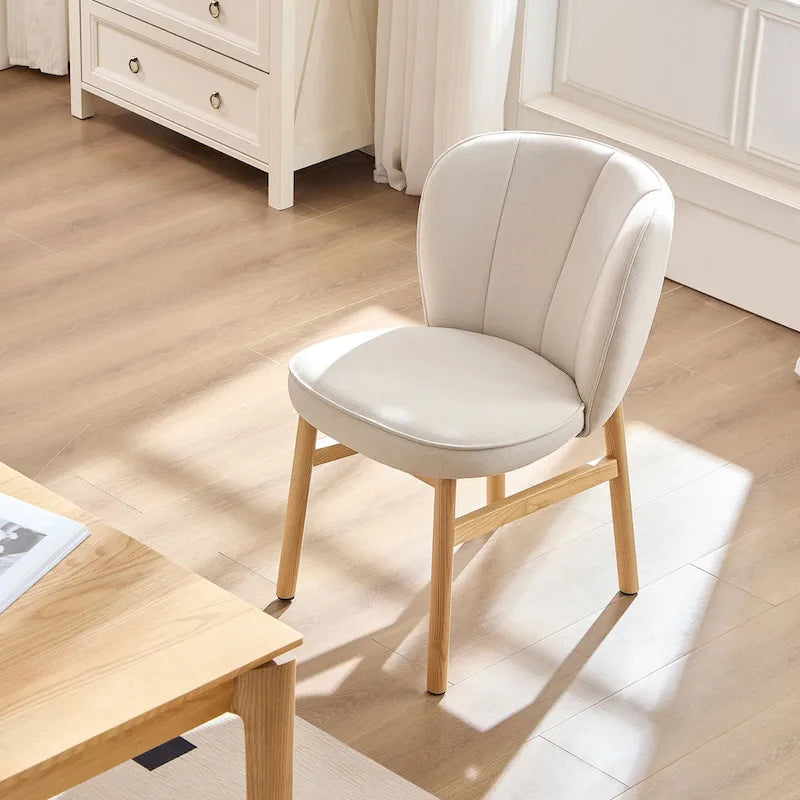 Lot de 2 chaises de salle à manger en frêne naturel avec dossier en forme de pétale, tapissées, pieds en bois massif