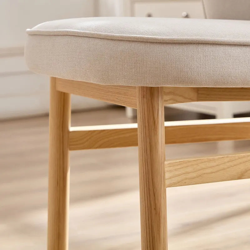 Lot de 2 chaises de salle à manger en frêne naturel avec dossier en forme de pétale, tapissées, pieds en bois massif