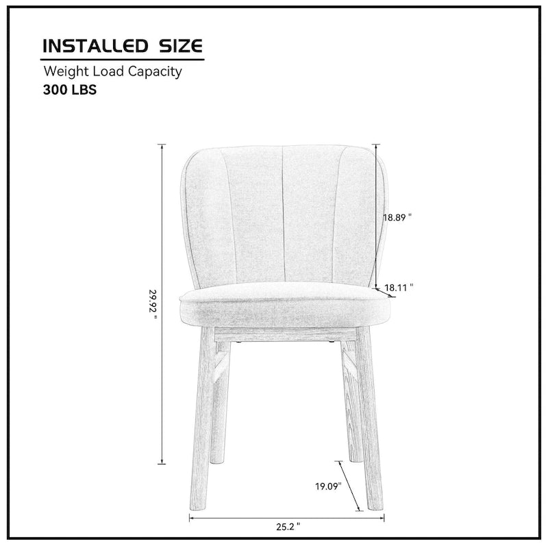 Lot de 2 chaises de salle à manger en frêne naturel avec dossier en forme de pétale, tapissées, pieds en bois massif