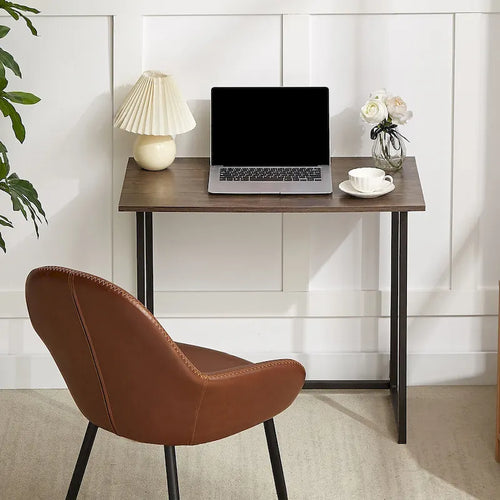 Bureau informatique pliable marron, surface MDF étanche, cadre métallique, aucun assemblage requis, gain de place