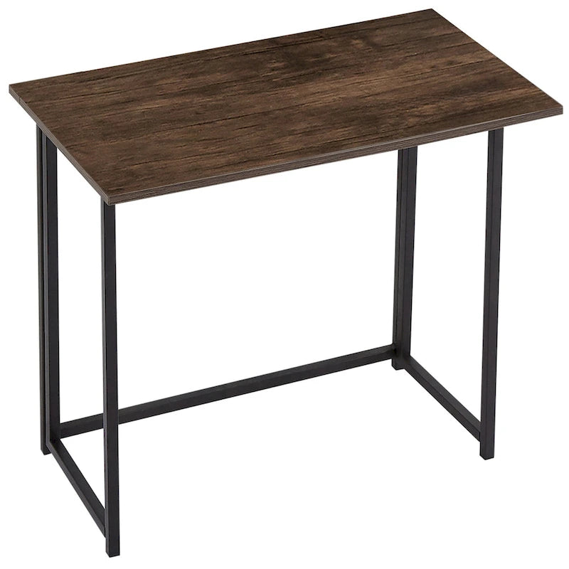 Bureau informatique pliable marron, surface MDF étanche, cadre métallique, aucun assemblage requis, gain de place