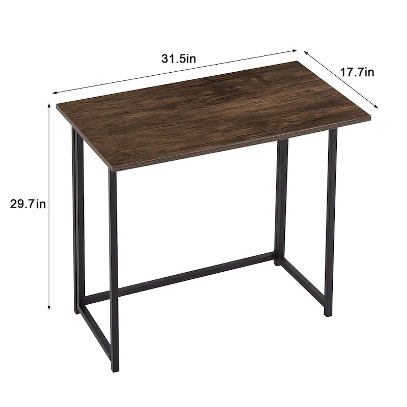 Bureau informatique pliable marron, surface MDF étanche, cadre métallique, aucun assemblage requis, gain de place
