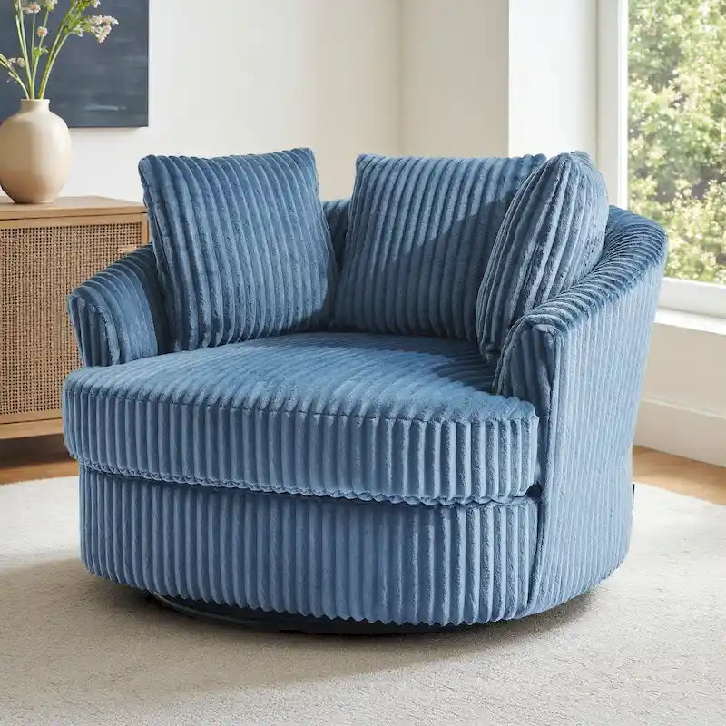 Fauteuil cabriolet pivotant en velours côtelé avec rotation à 360° et coussins
