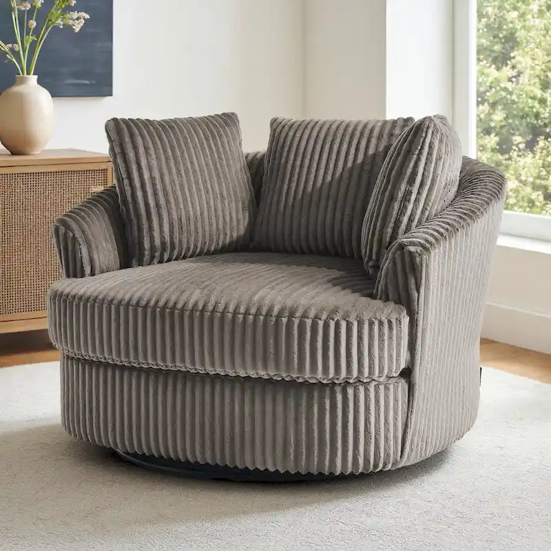 Fauteuil cabriolet pivotant en velours côtelé avec rotation à 360° et coussins