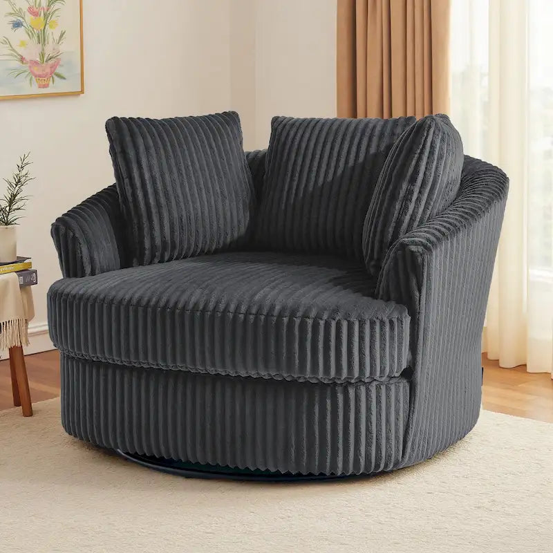 Fauteuil cabriolet pivotant en velours côtelé avec rotation à 360° et coussins
