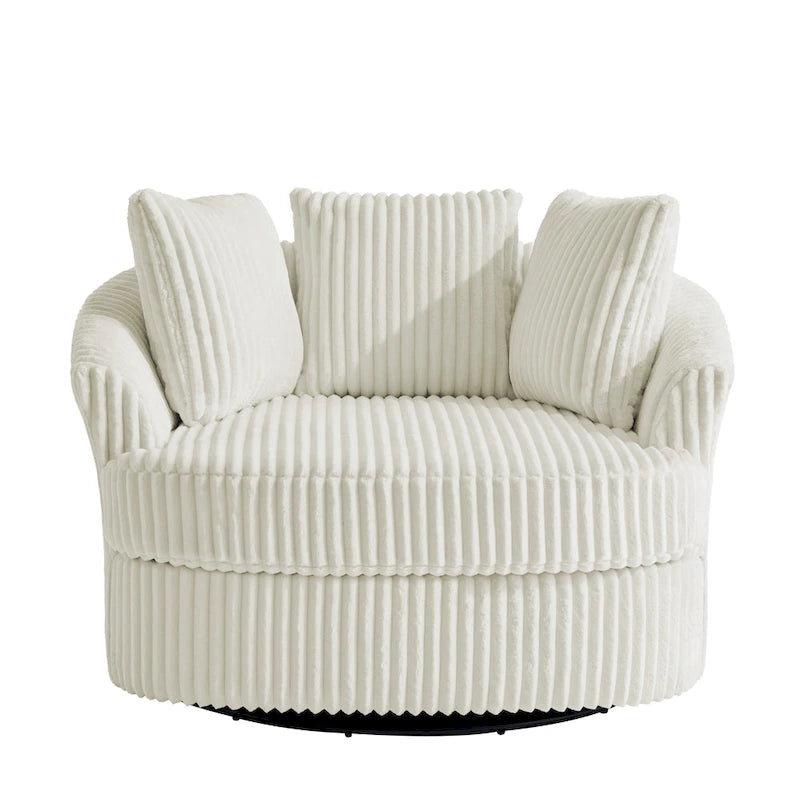 Fauteuil cabriolet pivotant en velours côtelé avec rotation à 360° et coussins