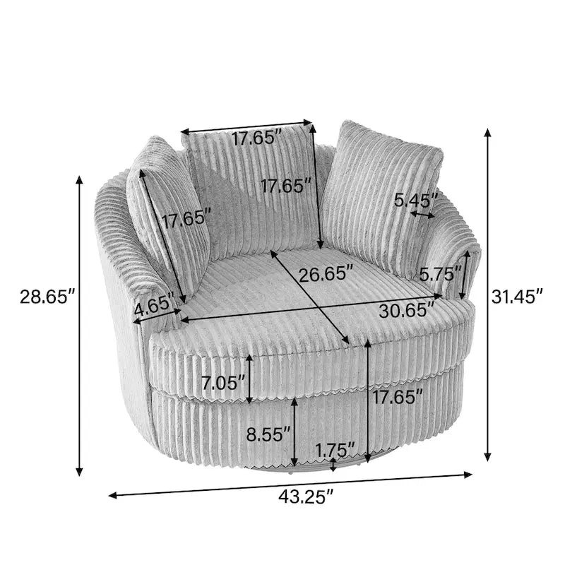 Fauteuil cabriolet pivotant en velours côtelé avec rotation à 360° et coussins
