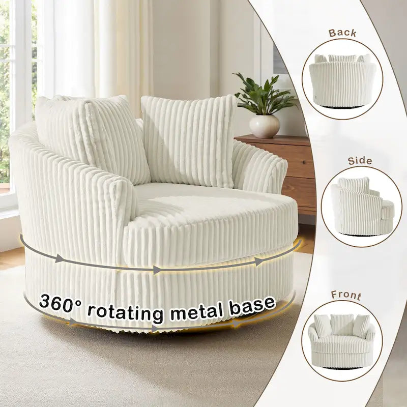 Fauteuil cabriolet pivotant en velours côtelé avec rotation à 360° et coussins